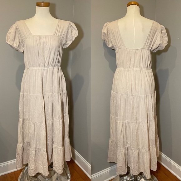 JANUARY & MAY Cotton Tiered Skirt Maxi Dress CREAM-BUFF / LARGE - Picture 1 of 13